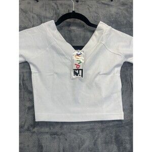 Jump In White Cropped Short Sleeve Top With A Deep V Neck Size Medium new